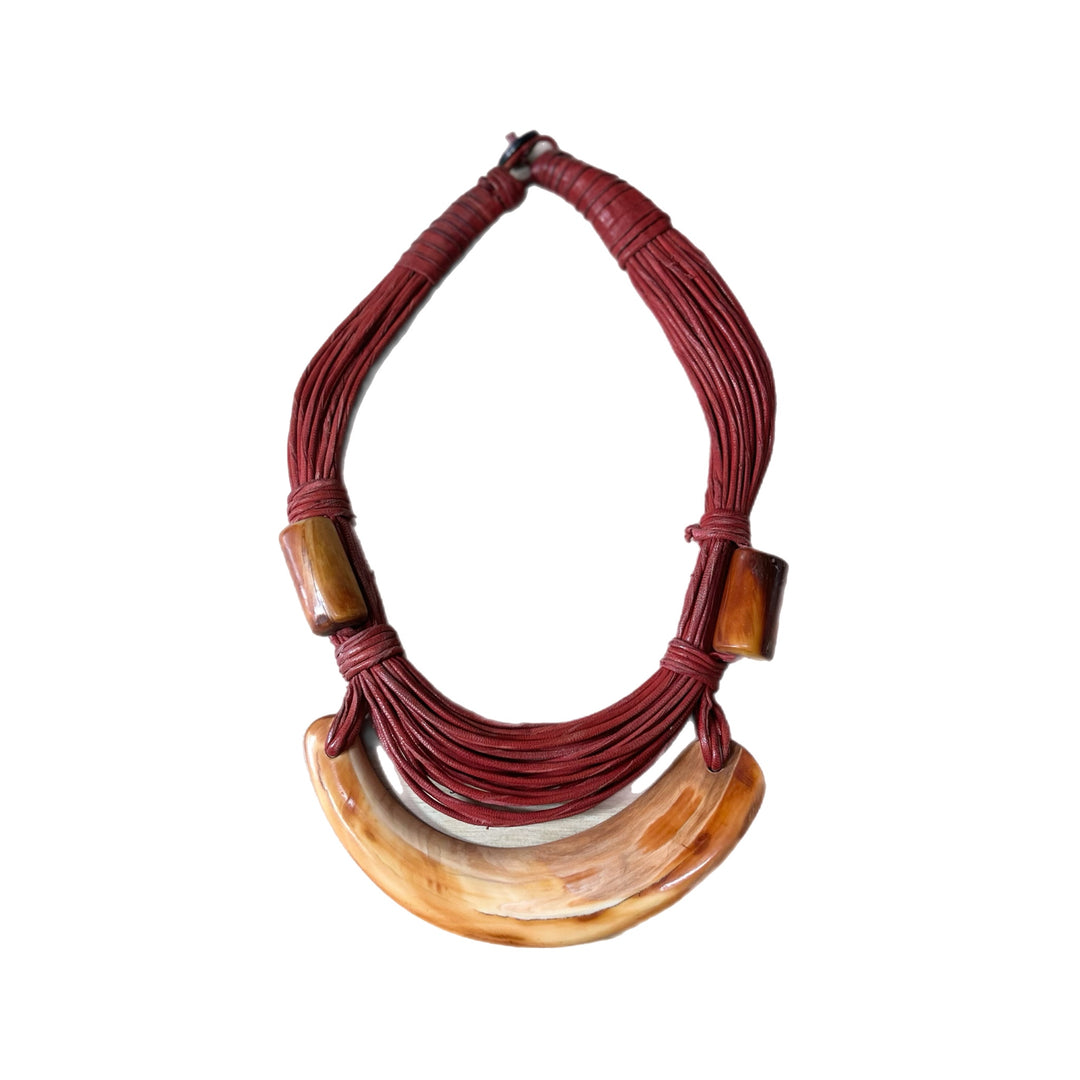 RED LEATHER STRAND NECKLACE