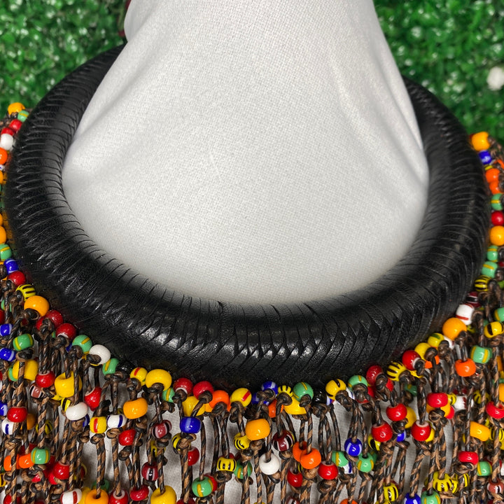 BLACK LEATHER CHOKER &TASSELS
