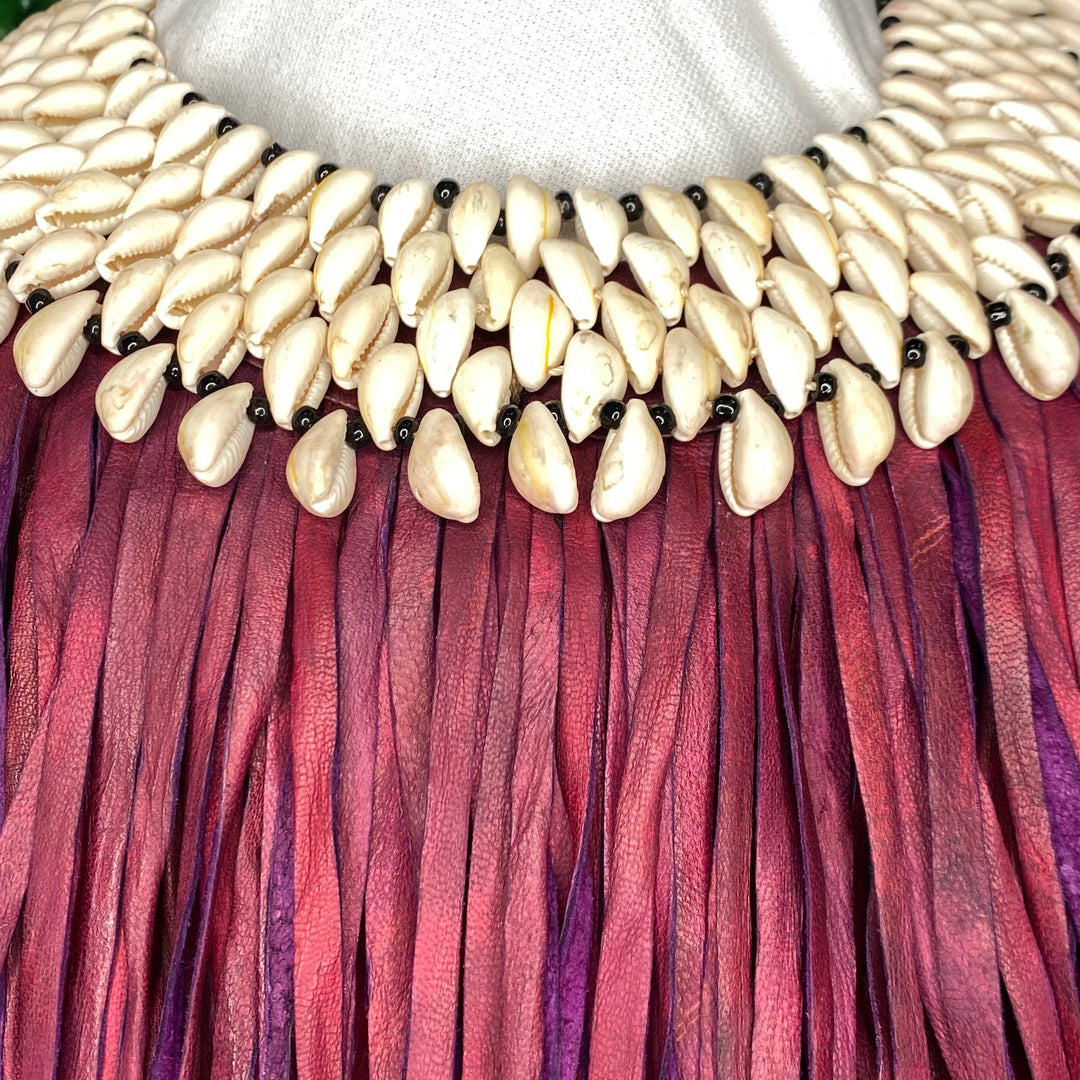 COWRIE LEATHER TASSLE NECKLACE