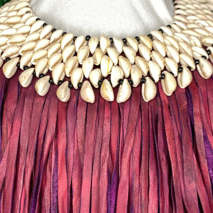 COWRIE LEATHER TASSLE NECKLACE