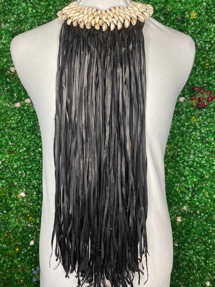 COWRIE LEATHER TASSLE NECKLACE